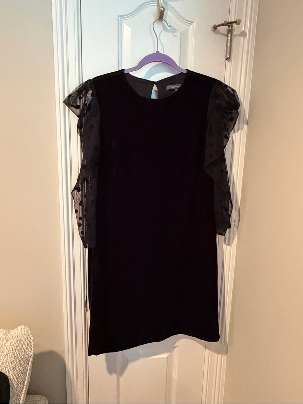 julia jordan Black Mini Dress with Polka Dot Sheer Sleeves